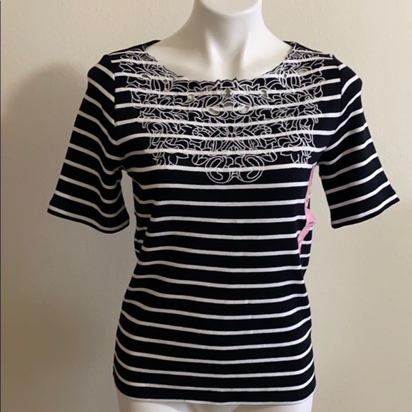 Rafaella black/white stripes embroidered size S - Picture 1 of 8